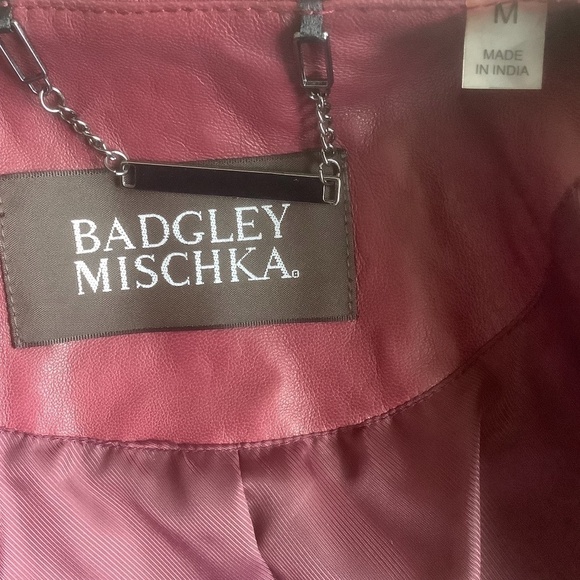 NEW Badgley Mischka Genuine Leather Peplum‎ Jacket Burgundy 67047 Size M - Picture 6 of 15